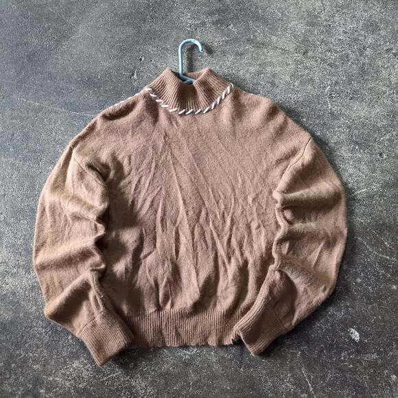 Crescent Oversized Sweater Womens S Cashmere Wool Brown Tan Knit Stitched - Picture 1 of 8